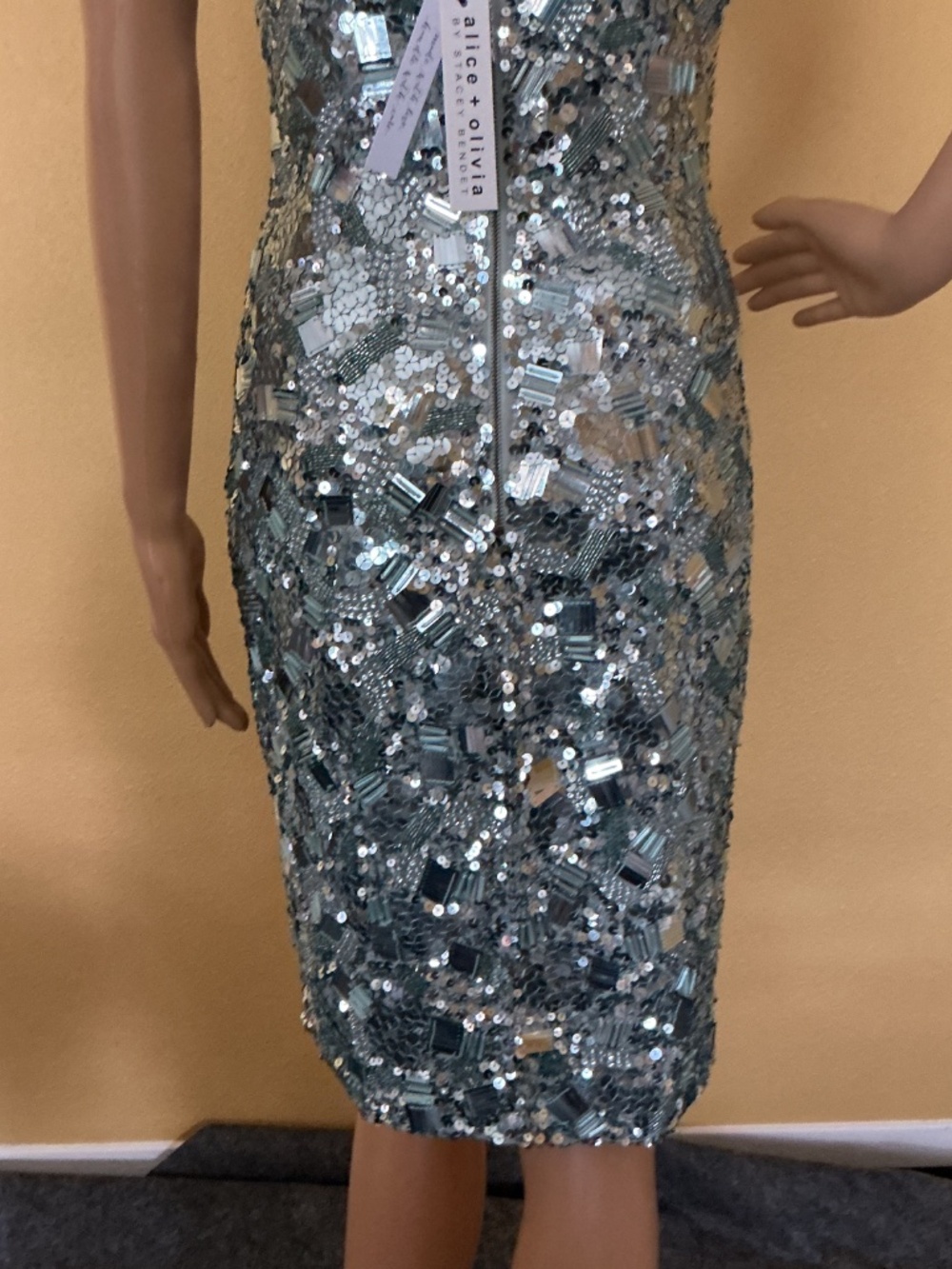 Alice and Olivia Sequin Midi Blue Dress NWT Size 8 - Picture 7 of 8